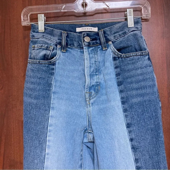 PACSUN High Rise Straight Jeans Size 23 Colorblock - Picture 4 of 9